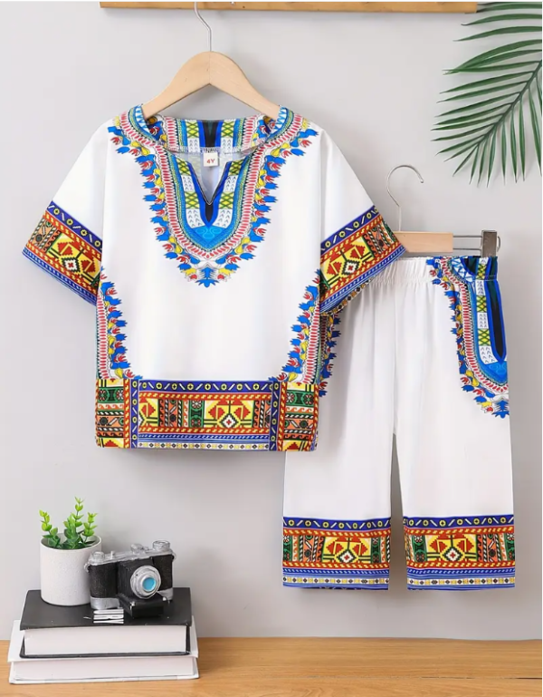 Boys’ Casual Ethnic Print Short Sleeve Outfit